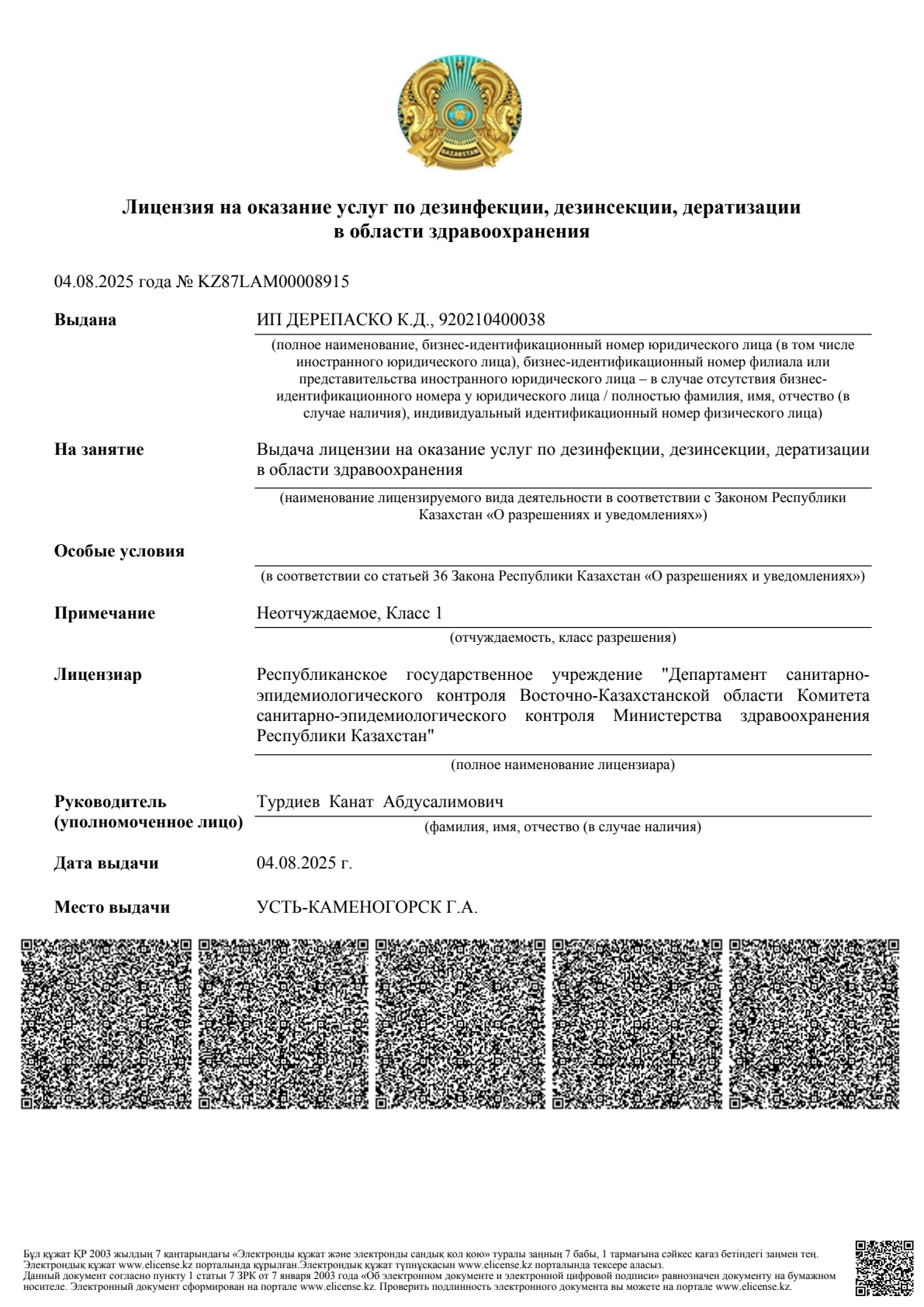 Первая страница лицензии DezGroup